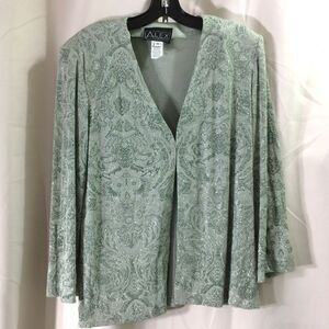 Vintage 90s Alex Evenings Light Green Glitter Jacket Top Size 12 Made USA
